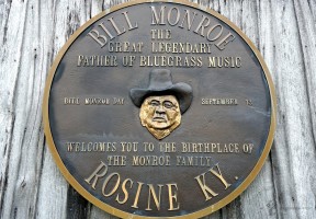 #BluegrassTrails. The Bill Monroe plaque commemorating Bill Monroe Day - September 13, his birthday - on the front of the Barn Jamboree in Rosine, Ohio County, Kentucky. September 28, 2016.